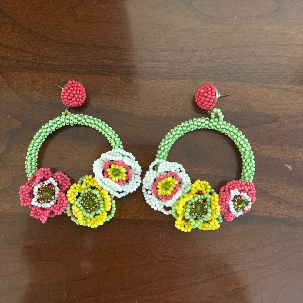 Colorful Beaded Hoop Earrings